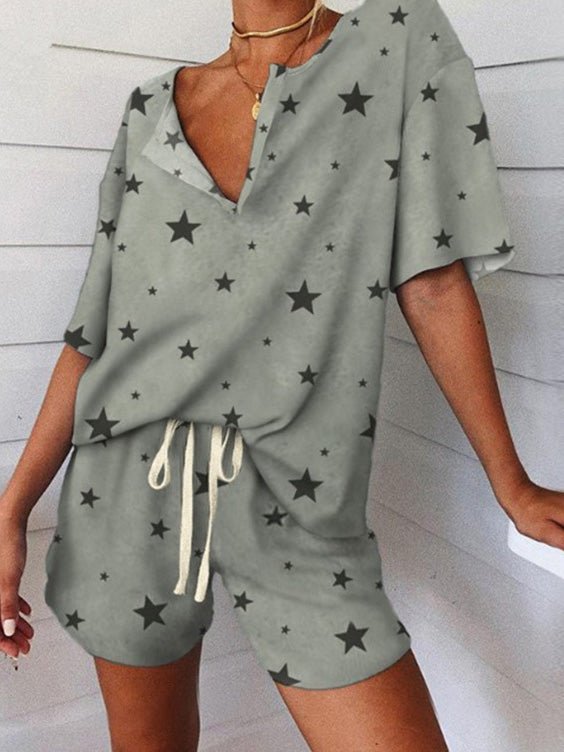 Women's Sets V-Neck Short Sleeve Top & Shorts Two Piece Set - Sets - Instastyled | Online Fashion Free Shipping Clothing, Dresses, Tops, Shoes - 30-40 - 31/05/2022 - Bottoms