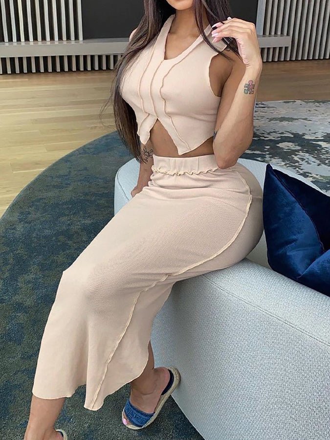 Women's Sets V-Neck Sleeveless Slit Skirt Two Piece Set - Sets - Instastyled | Online Fashion Free Shipping Clothing, Dresses, Tops, Shoes - 16/02/2022 - 30-40 - Bottoms