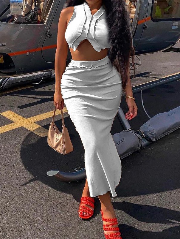 Women's Sets V-Neck Sleeveless Slit Skirt Two Piece Set - Sets - Instastyled | Online Fashion Free Shipping Clothing, Dresses, Tops, Shoes - 16/02/2022 - 30-40 - Bottoms