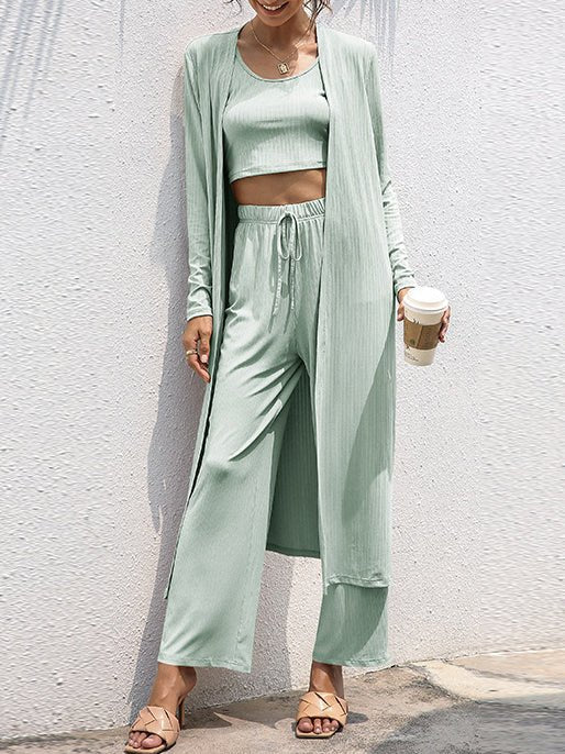 Women's Sets Vest Cardigan Wide Leg Pants Three Piece Set - Sets - Instastyled | Online Fashion Free Shipping Clothing, Dresses, Tops, Shoes - 07/02/2022 - Bottoms - color-black