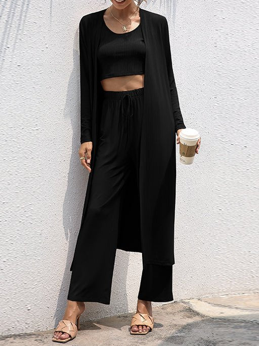 Women's Sets Vest Cardigan Wide Leg Pants Three Piece Set - Sets - Instastyled | Online Fashion Free Shipping Clothing, Dresses, Tops, Shoes - 07/02/2022 - Bottoms - color-black