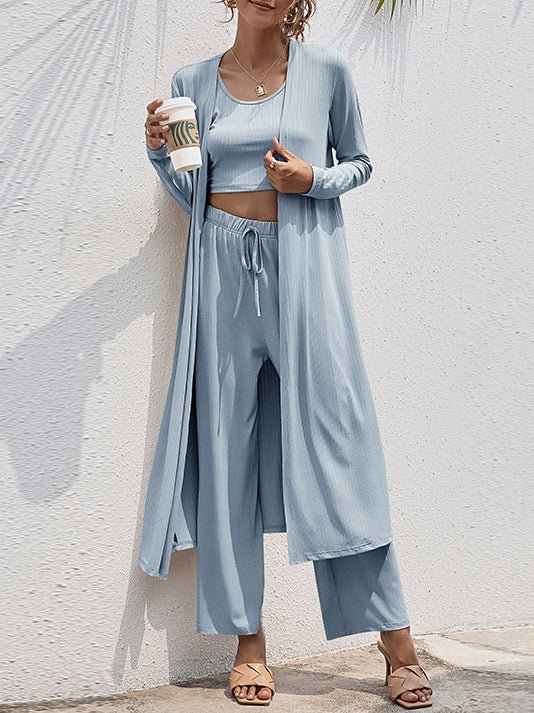 Women's Sets Vest Cardigan Wide Leg Pants Three Piece Set - Sets - Instastyled | Online Fashion Free Shipping Clothing, Dresses, Tops, Shoes - 07/02/2022 - Bottoms - color-black