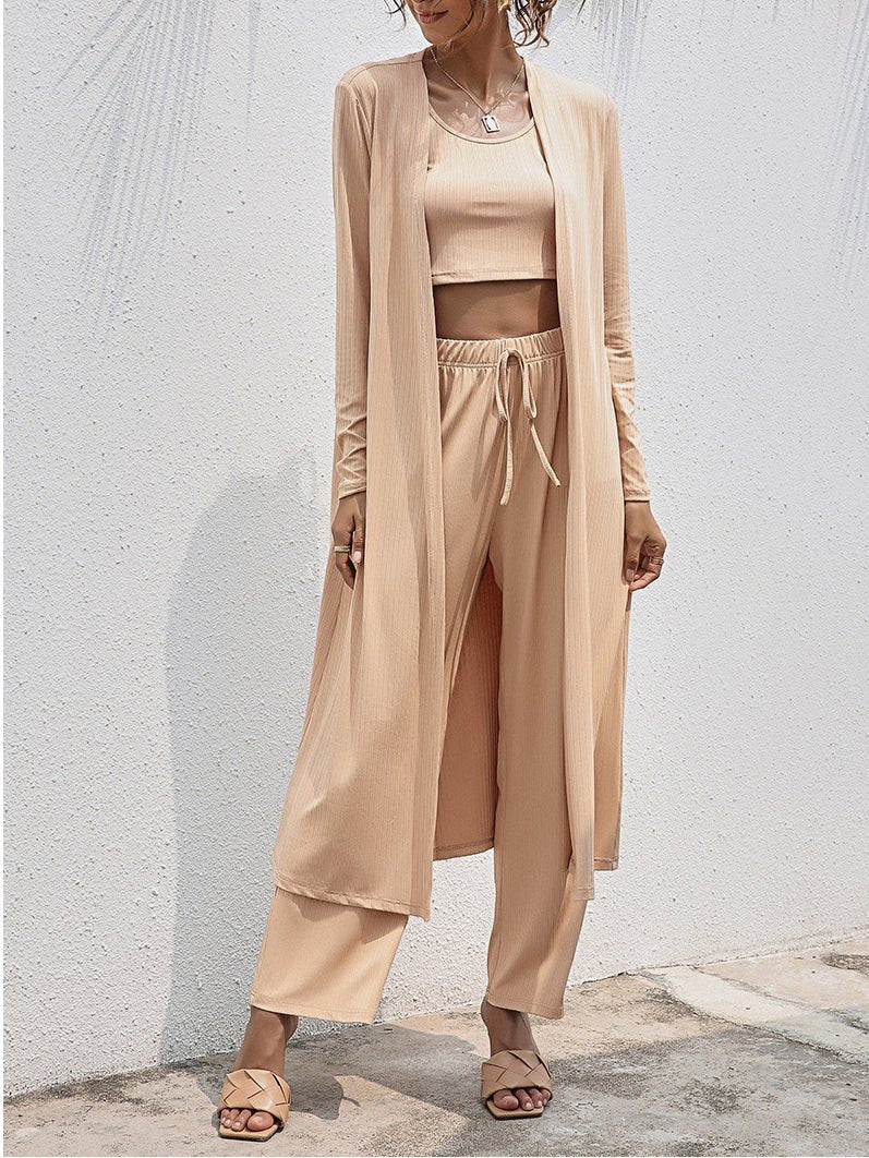 Women's Sets Vest Cardigan Wide Leg Pants Three Piece Set - Sets - Instastyled | Online Fashion Free Shipping Clothing, Dresses, Tops, Shoes - 07/02/2022 - Bottoms - color-black