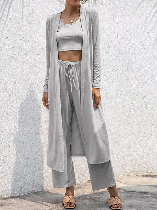 Women's Sets Vest Cardigan Wide Leg Pants Three Piece Set - Sets - Instastyled | Online Fashion Free Shipping Clothing, Dresses, Tops, Shoes - 07/02/2022 - Bottoms - color-black