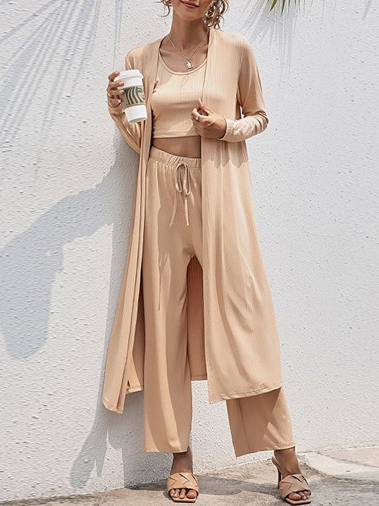 Women's Sets Vest Cardigan Wide Leg Pants Three Piece Set - Sets - Instastyled | Online Fashion Free Shipping Clothing, Dresses, Tops, Shoes - 07/02/2022 - Bottoms - color-black