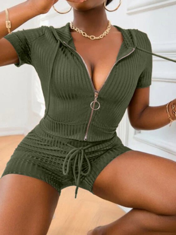 Women's Sets Zip Long Sleeve Hoody Shorts Two-Piece Set - Sets - Instastyled | Online Fashion Free Shipping Clothing, Dresses, Tops, Shoes - 21/02/2022 - 30-40 - Bottoms