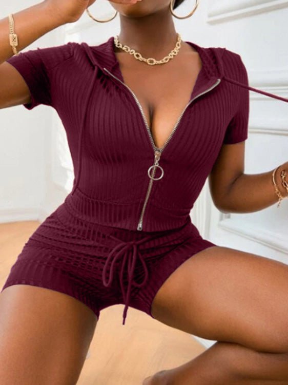 Women's Sets Zip Long Sleeve Hoody Shorts Two-Piece Set - Sets - Instastyled | Online Fashion Free Shipping Clothing, Dresses, Tops, Shoes - 21/02/2022 - 30-40 - Bottoms