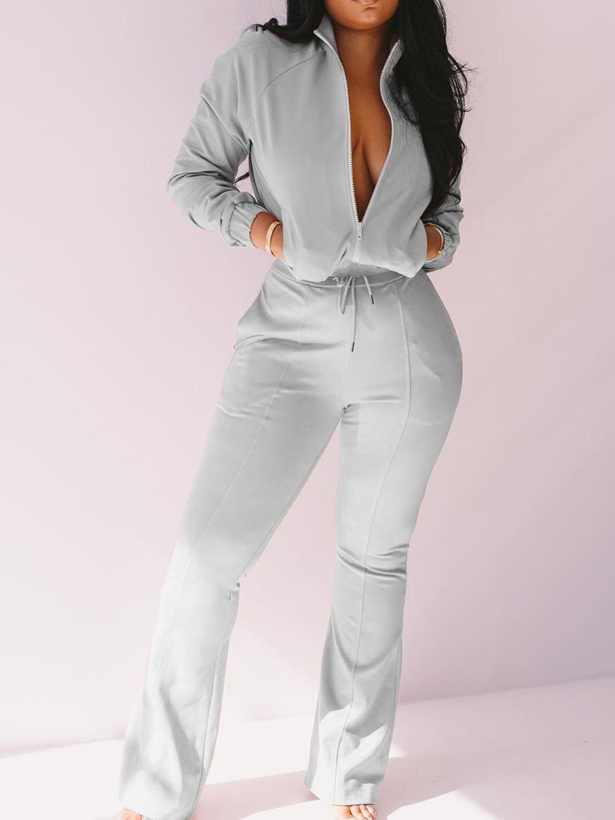 Women's Sets Zipped Pocket Jacket & Flared Pants Two-Piece Set - Sets - Instastyled | Online Fashion Free Shipping Clothing, Dresses, Tops, Shoes - 06/09/2022 - Bottoms - Color_Black