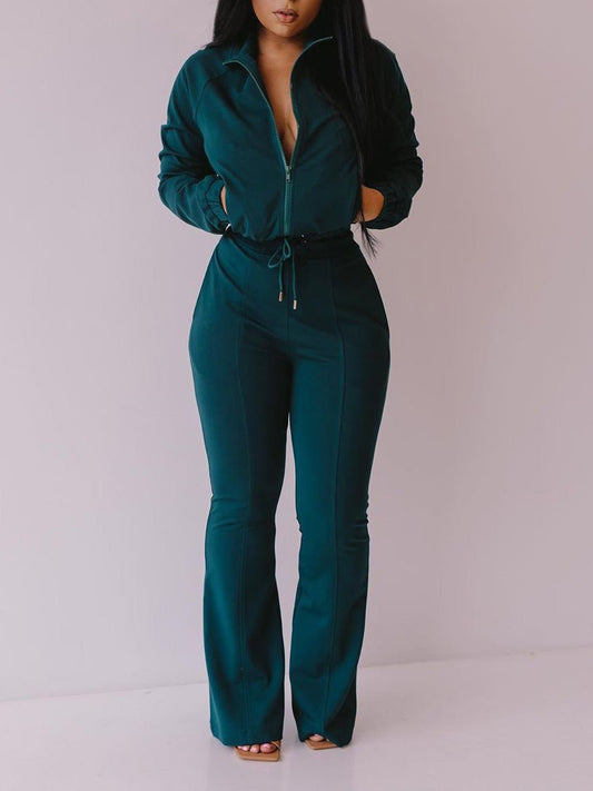 Women's Sets Zipped Pocket Jacket & Flared Pants Two-Piece Set - Sets - Instastyled | Online Fashion Free Shipping Clothing, Dresses, Tops, Shoes - 06/09/2022 - Bottoms - Color_Black