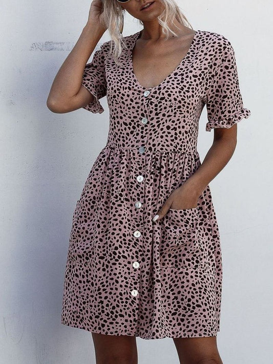 Women's Short Sleeve Polka Dot Print Dress - Dresses - INS | Online Fashion Free Shipping Clothing, Dresses, Tops, Shoes - Black - Color_Black - Color_Pink