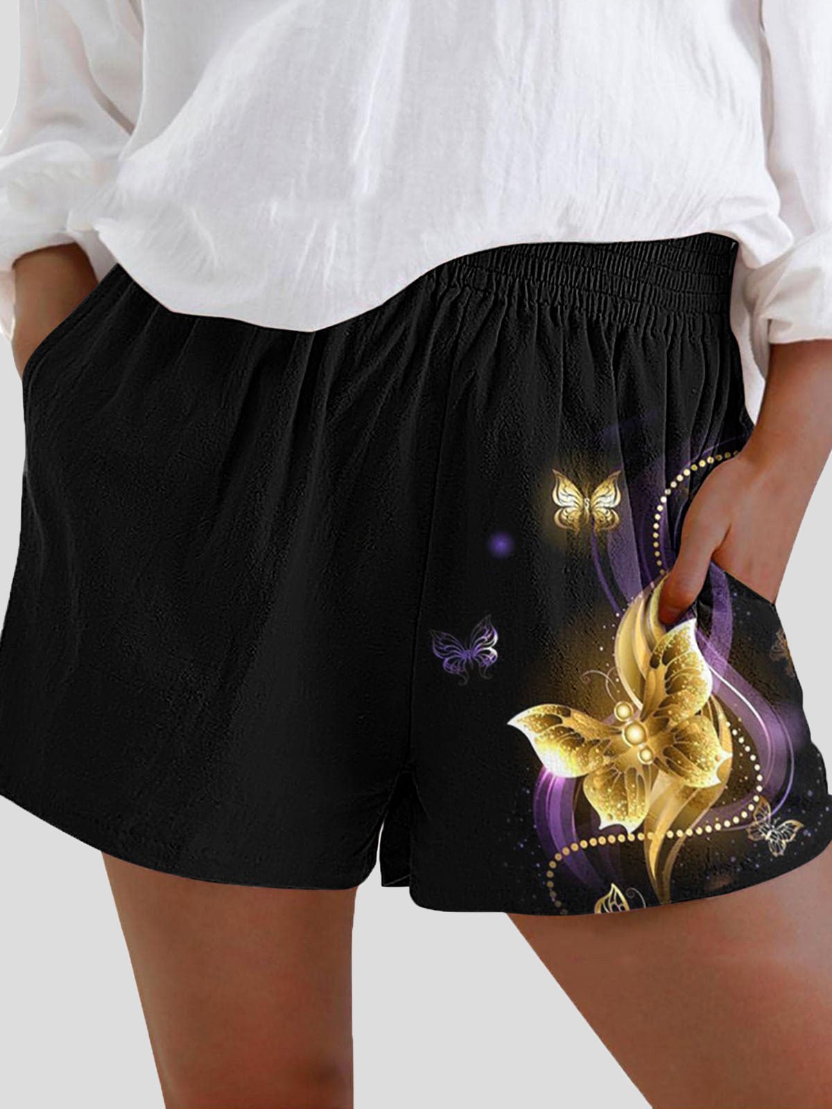 Women's Shorts Butterfly Print High Waist Pocket Shorts - Shorts - Instastyled | Online Fashion Free Shipping Clothing, Dresses, Tops, Shoes - 20-30 - 28/06/2022 - Bottoms