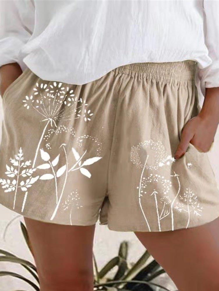 Women's Shorts Dandelion Print Elastic Pocket High Waist Shorts - Shorts - Instastyled | Online Fashion Free Shipping Clothing, Dresses, Tops, Shoes - 09/06/2022 - Bottoms - Color_Apricot