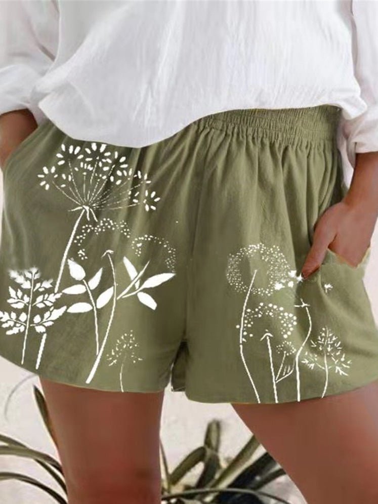 Women's Shorts Dandelion Print Elastic Pocket High Waist Shorts - Shorts - Instastyled | Online Fashion Free Shipping Clothing, Dresses, Tops, Shoes - 09/06/2022 - Bottoms - Color_Apricot