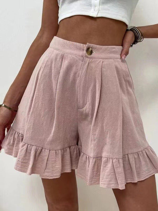 Women's Shorts Loose Button Ruffle Wide-Leg Shorts - Shorts - Instastyled | Online Fashion Free Shipping Clothing, Dresses, Tops, Shoes - 09/03/2022 - 20-30 - Bottoms