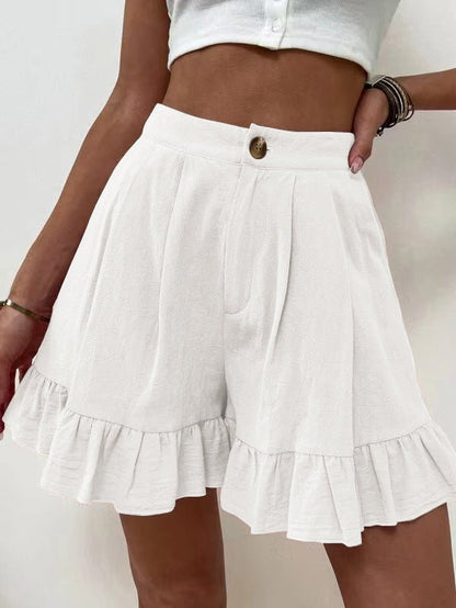 Women's Shorts Loose Button Ruffle Wide-Leg Shorts - Shorts - Instastyled | Online Fashion Free Shipping Clothing, Dresses, Tops, Shoes - 09/03/2022 - 20-30 - Bottoms