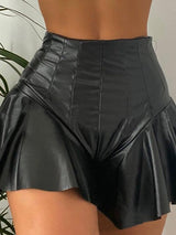 Women's Shorts PU Leather A-Line Pleated Ruffle Shorts - Shorts - Instastyled | Online Fashion Free Shipping Clothing, Dresses, Tops, Shoes - 11/02/2022 - 30-40 - Bottoms