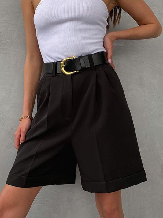 Women's Shorts Solid Zip Pocket Straight Shorts - Shorts - Instastyled | Online Fashion Free Shipping Clothing, Dresses, Tops, Shoes - 17/06/2022 - Bottoms - Color_Black
