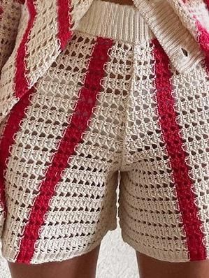 Women's Shorts Sweet Striped Hollow Knit Shorts - Shorts - INS | Online Fashion Free Shipping Clothing, Dresses, Tops, Shoes - 19/11/2021 - 20-30 - Bottoms