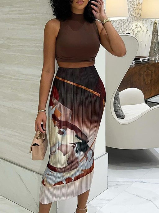 Women's Skirts Casual Printed Pleated Slim Elastic Long Skirt - Skirts - Instastyled | Online Fashion Free Shipping Clothing, Dresses, Tops, Shoes - 10-20 - 24/12/2021 - Bottoms