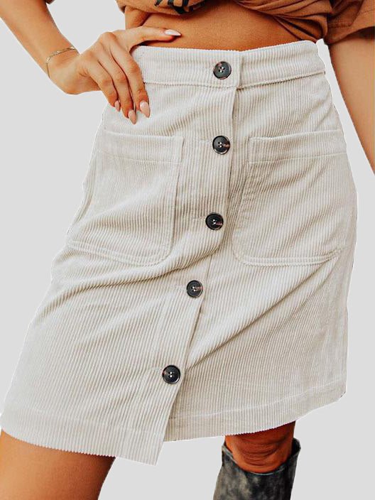 Women's Skirts Corduroy High Waist Button Pocket Skirt - Skirts - Instastyled | Online Fashion Free Shipping Clothing, Dresses, Tops, Shoes - 20-30 - 30/08/2022 - bottoms