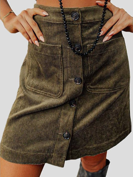 Women's Skirts Corduroy High Waist Button Pocket Skirt - Skirts - Instastyled | Online Fashion Free Shipping Clothing, Dresses, Tops, Shoes - 20-30 - 30/08/2022 - bottoms