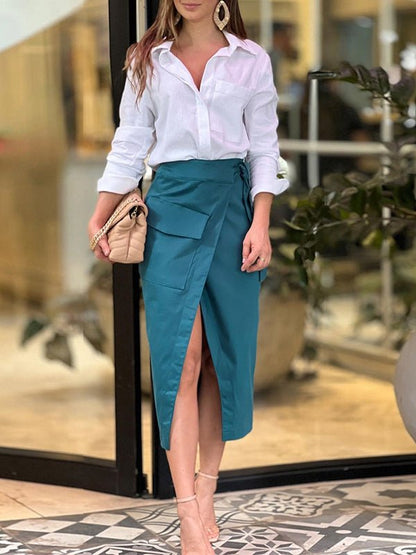 Women's Skirts Lace Up Pocket Irregular Slit Skirt - Skirts - Instastyled | Online Fashion Free Shipping Clothing, Dresses, Tops, Shoes - 04/08/2022 - Bottoms - Color_Green