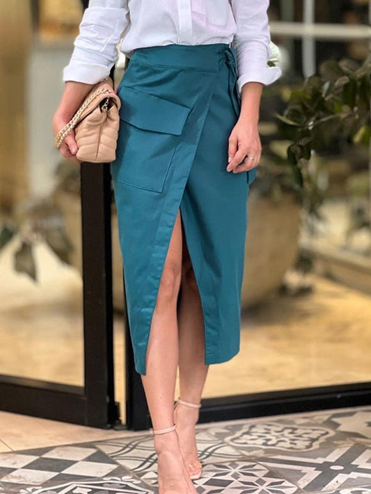 Women's Skirts Lace Up Pocket Irregular Slit Skirt - Skirts - Instastyled | Online Fashion Free Shipping Clothing, Dresses, Tops, Shoes - 04/08/2022 - Bottoms - Color_Green