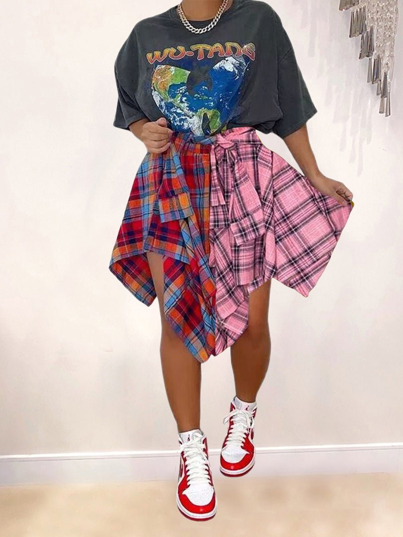 Women's Skirts Plaid Contrast Shirt Irregular Skirt - Skirts - Instastyled | Online Fashion Free Shipping Clothing, Dresses, Tops, Shoes - 12/05/2022 - Bottoms - Color_Black