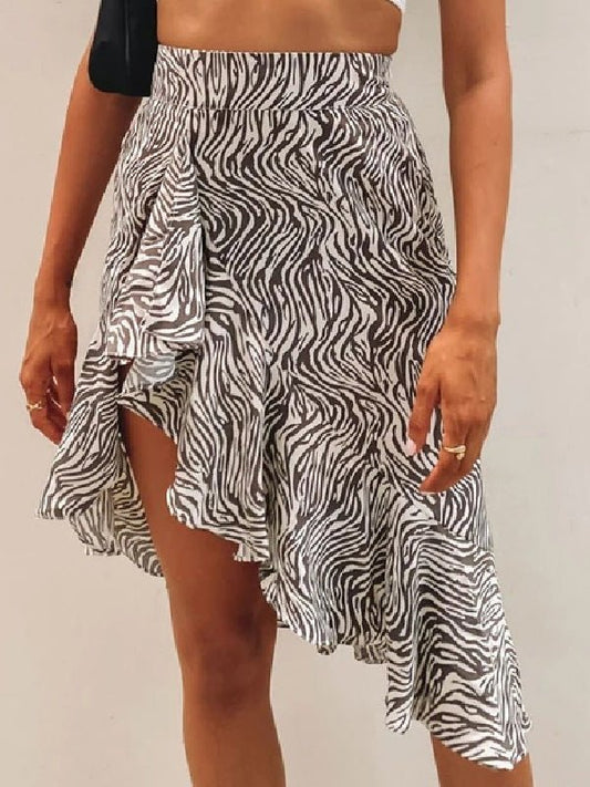 Women's Skirts Zebra Print Ruffle Irregular Skirt - Skirts - Instastyled | Online Fashion Free Shipping Clothing, Dresses, Tops, Shoes - 01/03/2022 - 20-30 - Bottoms
