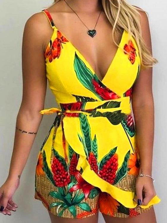 Women's Slim Printed Suspender Shorts Jumpsuit - Jumpsuits & Rompers - INS | Online Fashion Free Shipping Clothing, Dresses, Tops, Shoes - 15/07/2021 - 20-30 - Bottoms