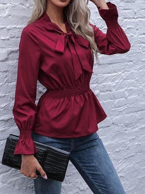 Women's Solid Color Elastic Bell Sleeve Shirt - Blouses - INS | Online Fashion Free Shipping Clothing, Dresses, Tops, Shoes - 22/03/2021 - AMZ - Autumn