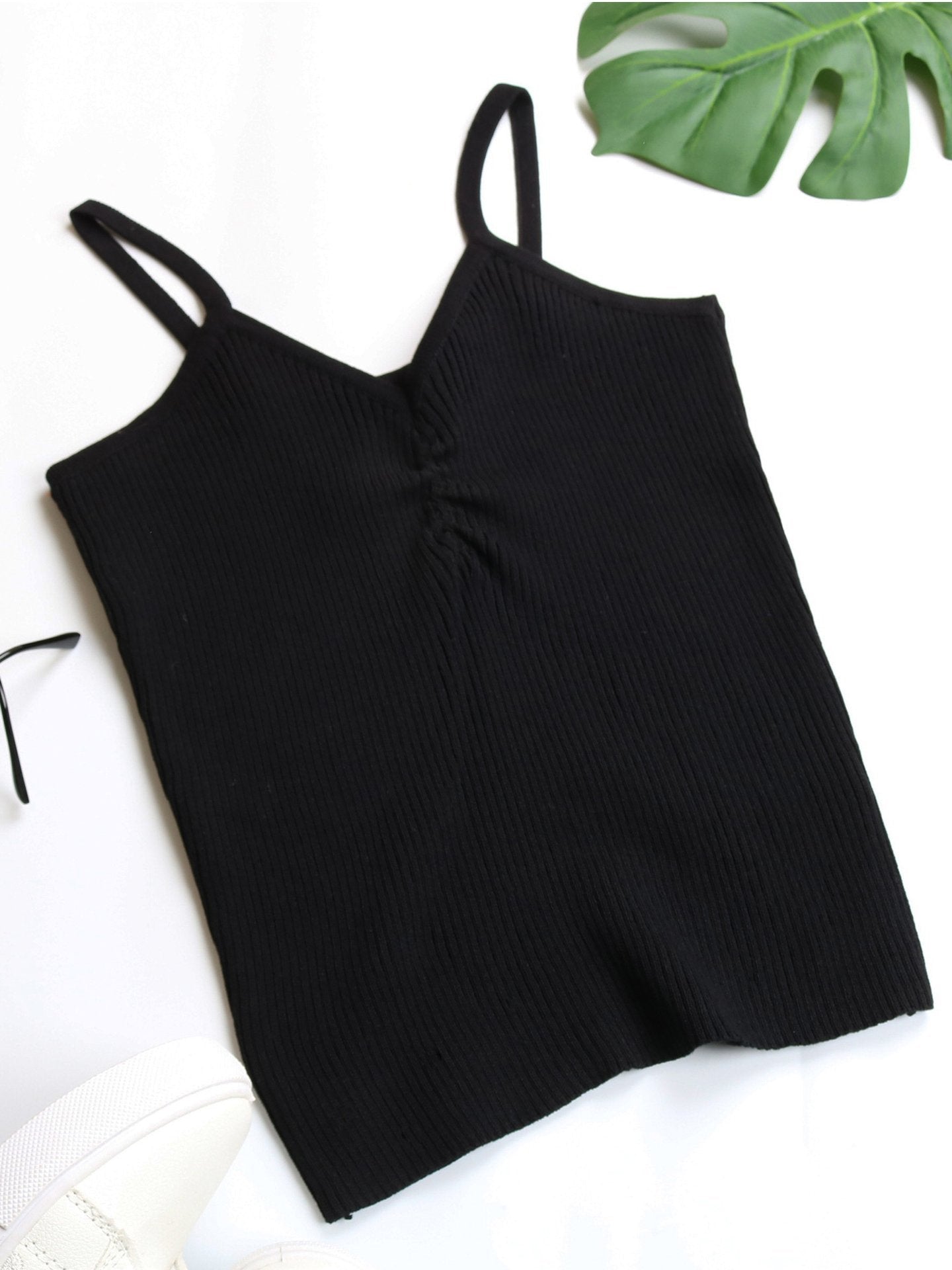 Women's Solid Color Pleated Camisole Top - Tank Top - INS | Online Fashion Free Shipping Clothing, Dresses, Tops, Shoes - 22/03/2021 - Black - Camisole