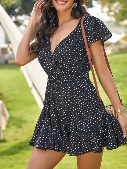 Women's Stylish Floral V-neck Dress - Dresses - INS | Online Fashion Free Shipping Clothing, Dresses, Tops, Shoes - Best Seller - Black - Color_Black