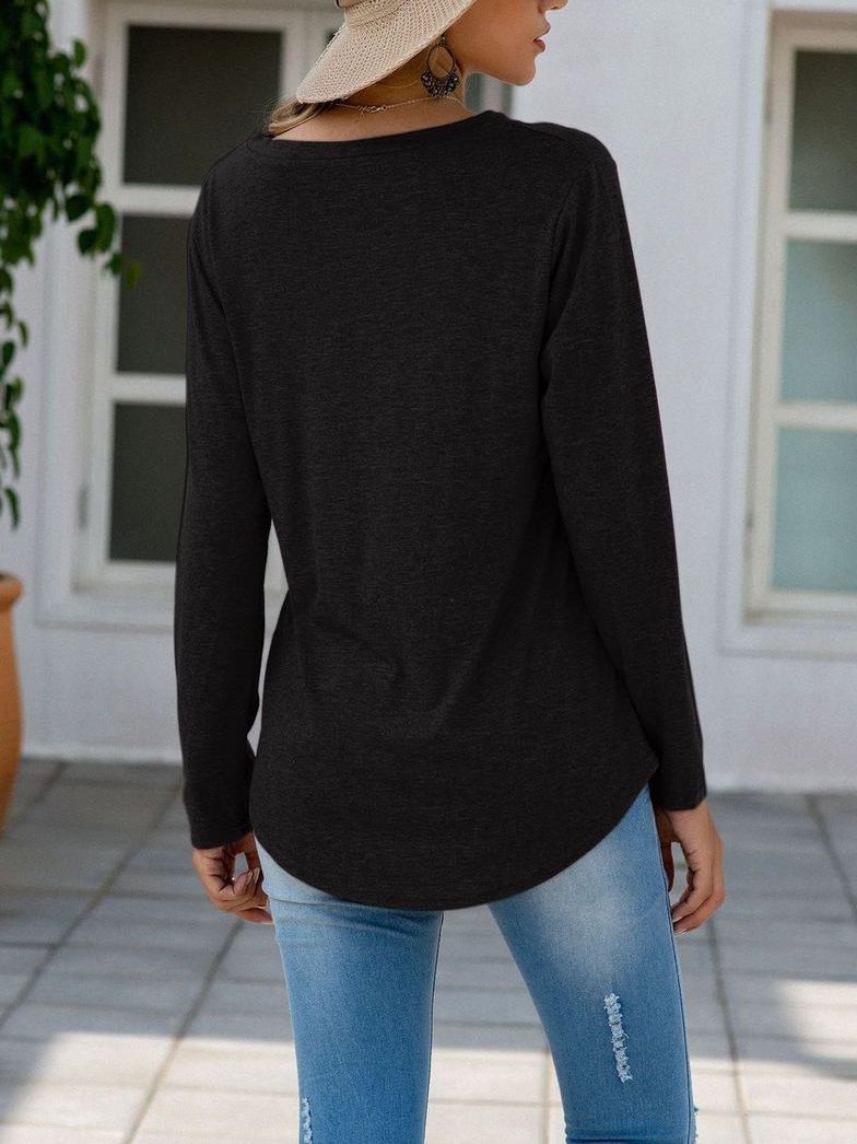 Women's Stylish Lose Long Sleeved T-shirt - T-Shirts - INS | Online Fashion Free Shipping Clothing, Dresses, Tops, Shoes - 2XL - Autumn - Black