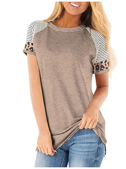 Women's Summer Crewneck T-Shirt With Strip Sleeves - INS | Online Fashion Free Shipping Clothing, Dresses, Tops, Shoes