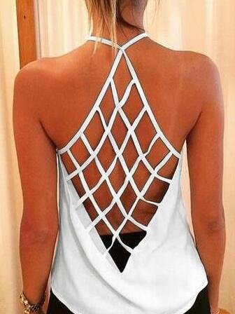 Women's Summer Hollow Back Top - Tank Tops - INS | Online Fashion Free Shipping Clothing, Dresses, Tops, Shoes - 18/05/2021 - Color_Black - Color_White