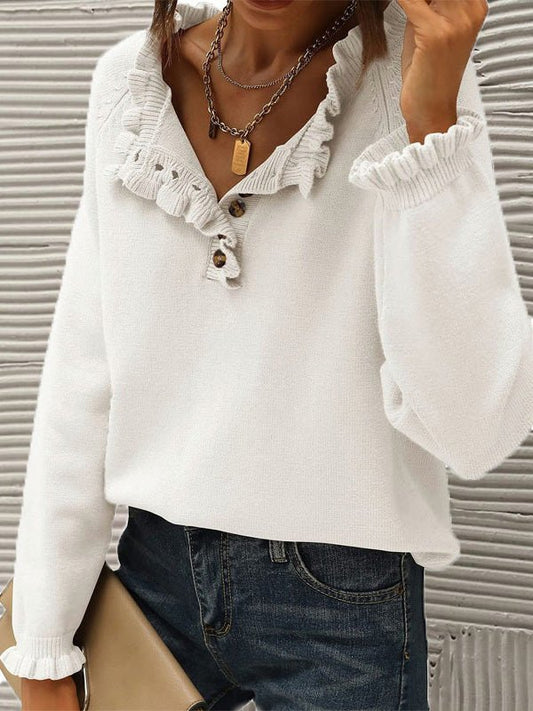 Women's Sweaters Casual Button Ruffle Long Sleeve Sweater - Sweaters - Instastyled | Online Fashion Free Shipping Clothing, Dresses, Tops, Shoes - 25/08/2022 - 40-50 - cardigans-sweaters