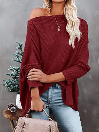 Sweaters - Casual Off Shoulder Knitting Pullover Long Sleeve Sweater - MsDressly