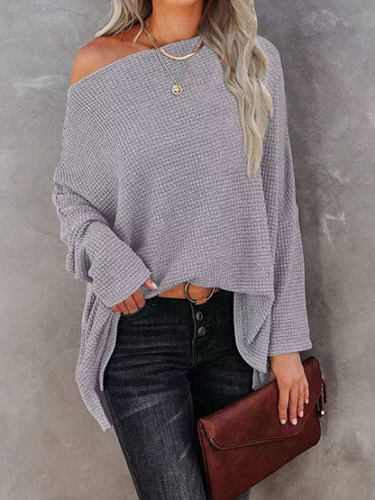 Sweaters - Casual Off Shoulder Knitting Pullover Long Sleeve Sweater - MsDressly