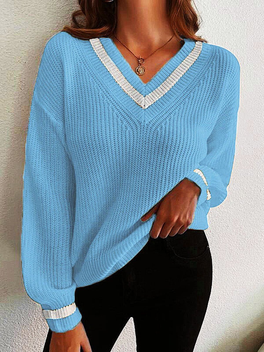 Women's Sweaters Casual V-Neck Pullover Long Sleeve Sweater - Cardigans & Sweaters - INS | Online Fashion Free Shipping Clothing, Dresses, Tops, Shoes - 04/11/2021 - 30-40 - Cardigans & Sweaters