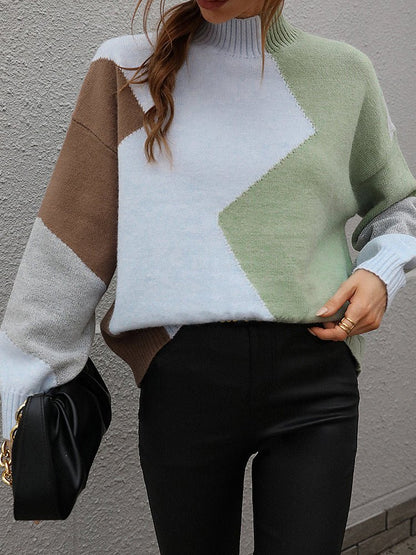 Women's Sweaters Colorblock Crew Neck Knitted Sweater - Sweaters - Instastyled | Online Fashion Free Shipping Clothing, Dresses, Tops, Shoes - 2/11/2022 - cardigans-sweaters - color-blue