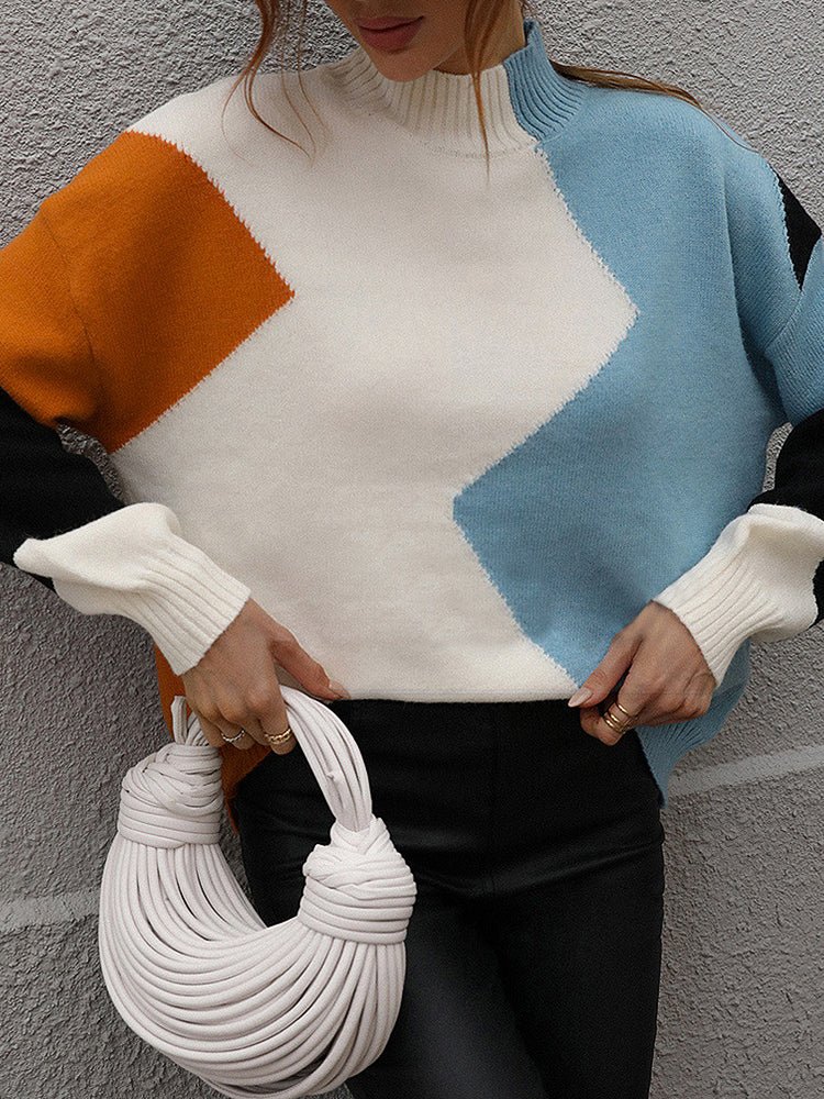 Women's Sweaters Colorblock Crew Neck Knitted Sweater - Sweaters - Instastyled | Online Fashion Free Shipping Clothing, Dresses, Tops, Shoes - 2/11/2022 - cardigans-sweaters - color-blue