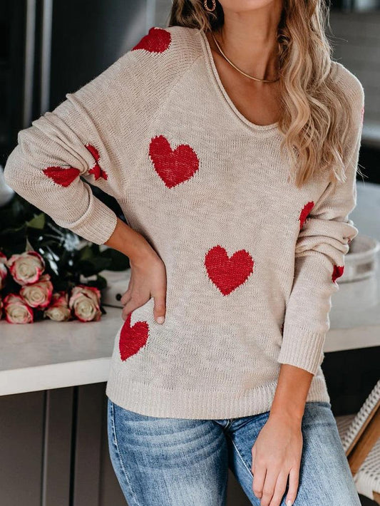 Women's Sweaters Commuter OL Love Printed V-Neck Knit Sweater - Cardigans & Sweaters - INS | Online Fashion Free Shipping Clothing, Dresses, Tops, Shoes - 09/08/2021 - 30-40 - Cardigans & Sweaters