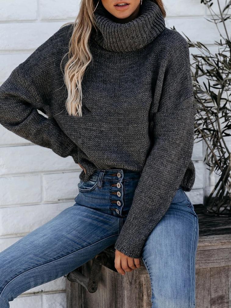 Women's Sweaters Commuter OL Turtleneck Bare Back Sweater - Cardigans & Sweaters - INS | Online Fashion Free Shipping Clothing, Dresses, Tops, Shoes - 30/09/2021 - Cardigans & Sweaters - Color_Blue