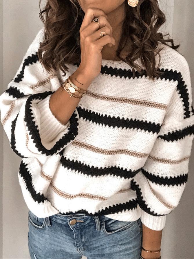 Women's Sweaters Commuter Panel Striped Pullover Sweater - Cardigans & Sweaters - INS | Online Fashion Free Shipping Clothing, Dresses, Tops, Shoes - 10/08/2021 - 30-40 - Cardigans & Sweaters