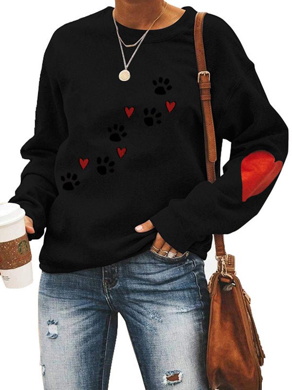 Women's Sweaters Dog Paw Print Round Neck Long Sleeve Sweater - Sweaters - Instastyled | Online Fashion Free Shipping Clothing, Dresses, Tops, Shoes - 10-20 - 21/12/2022 - Black