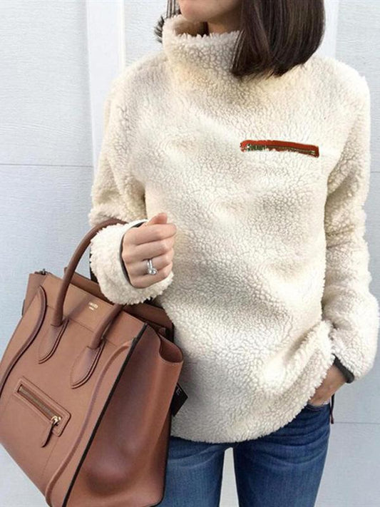 Women's Sweaters Fashion Zipper High Neck Long Sleeve Plush Sweater - Cardigans & Sweaters - INS | Online Fashion Free Shipping Clothing, Dresses, Tops, Shoes - 20-30 - 26/09/2021 - Cardigans & Sweaters