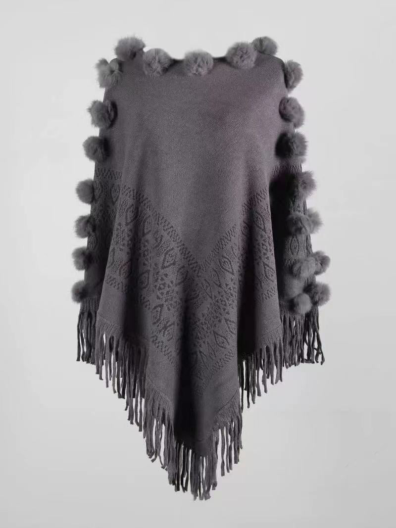 Women's Sweaters Furball Fringed Shawl Pullover Knit Sweater - Sweaters - Instastyled | Online Fashion Free Shipping Clothing, Dresses, Tops, Shoes - 26/09/2022 - Color_Beige - Color_Black