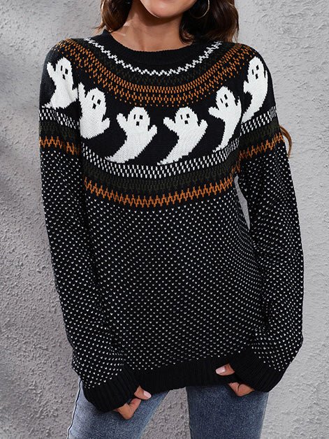 Women's Sweaters Ghost Vintage Polka Dot Long Sleeve Knit Sweater - Sweaters - Instastyled | Online Fashion Free Shipping Clothing, Dresses, Tops, Shoes - 14/09/2022 - Color_Black - Color_Blue
