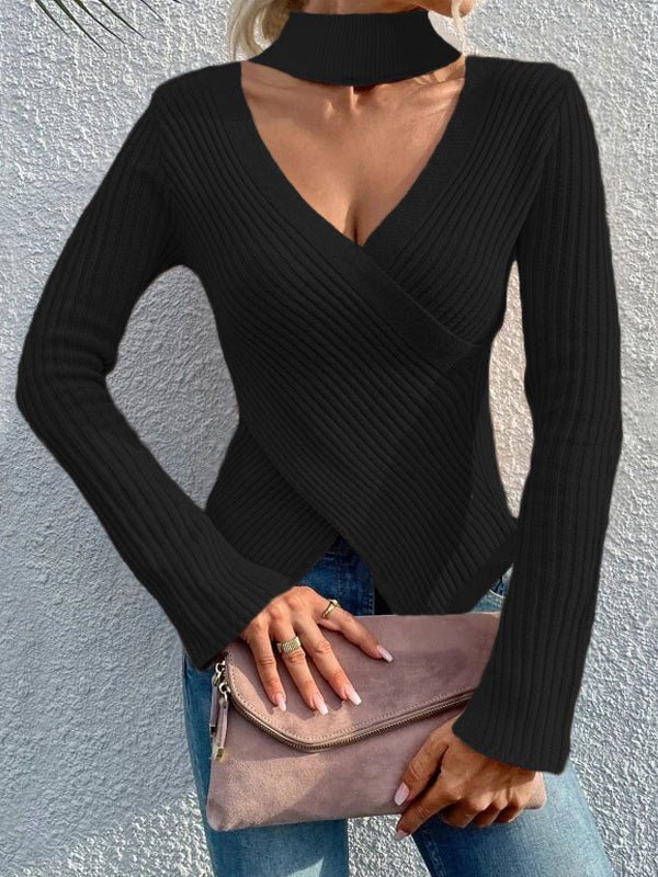 Women's Sweaters Halter V-Neck Irregular Long Sleeve Knit Sweater - Sweaters - Instastyled | Online Fashion Free Shipping Clothing, Dresses, Tops, Shoes - 19/08/2022 - Cardigans & Sweaters - Color_Apricot